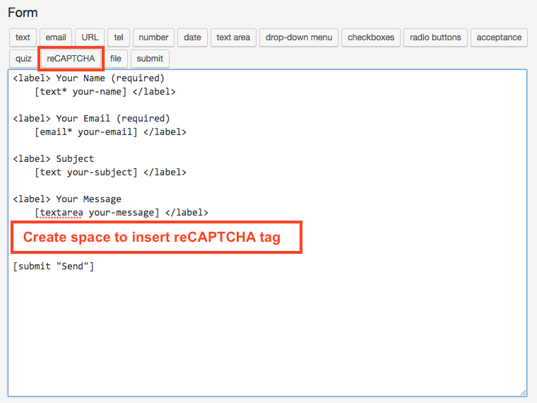 Create space for reCAPTCHA tag in contact form