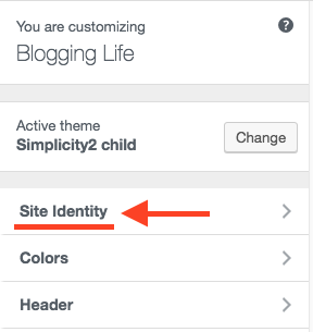 Click Site Identity on Customize WordPress