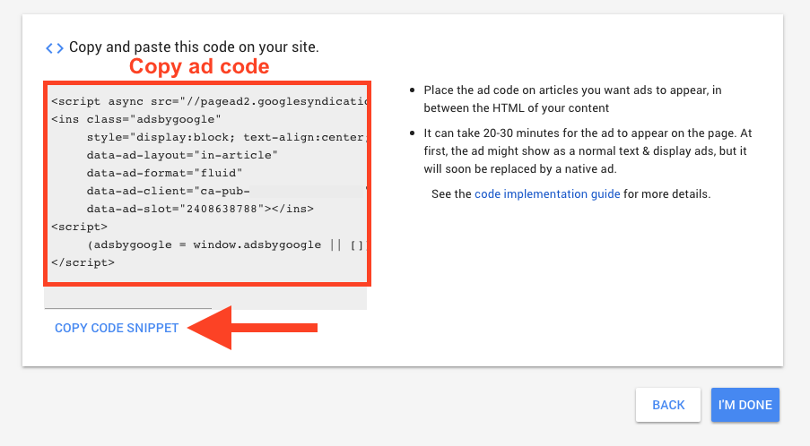 Copy In-article ad code