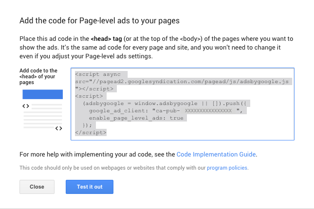 Copy AdSense Page-level ad code