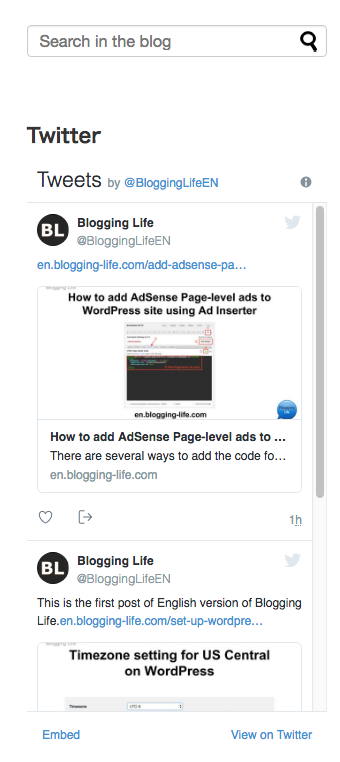 Embedded Twitter Timeline on WP site sidebar