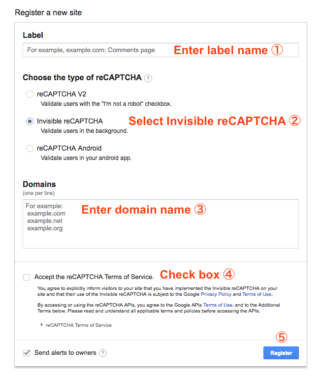 Register your site to get reCAPTCHA