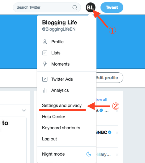 Go to Twitter settings and privacy