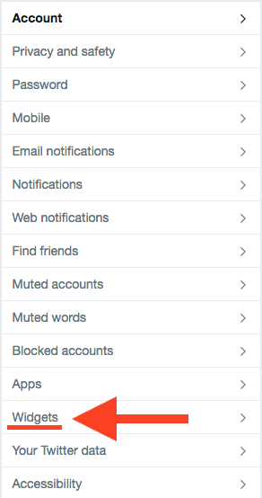 Select [Widgets] from Account setting menu items