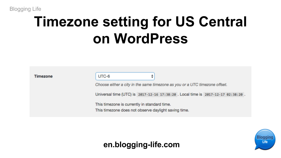 Timezone setting for US Central on WordPress post banner