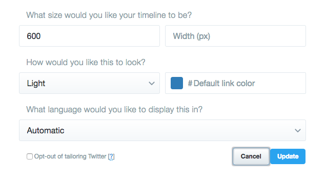 Twitter widget customization options