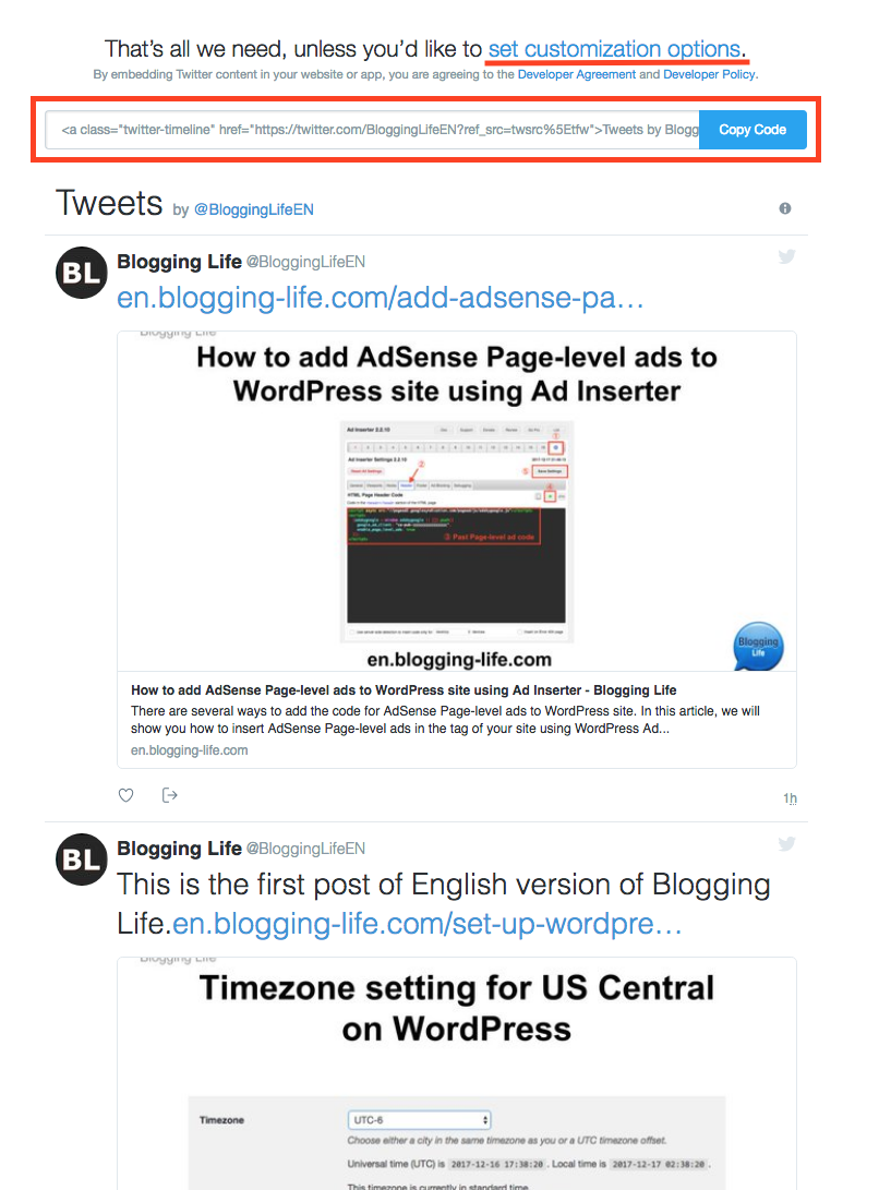 Twitter Timeline widget is created