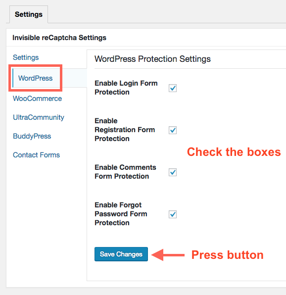 Enable Invisible reCAPTCHA in each form on WordPress