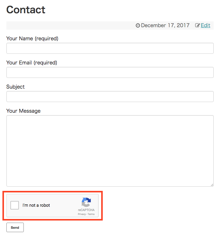 reCAPTCHA box in the Contact Form