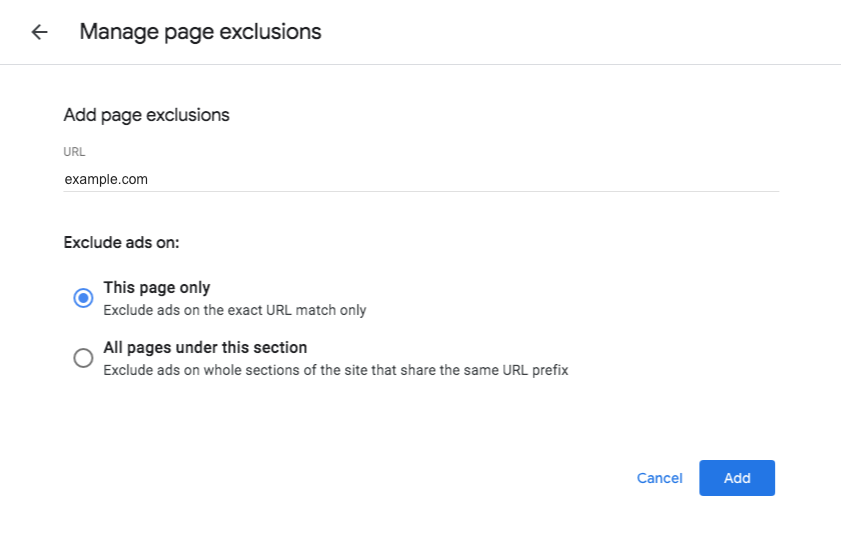 Manage page exclusion